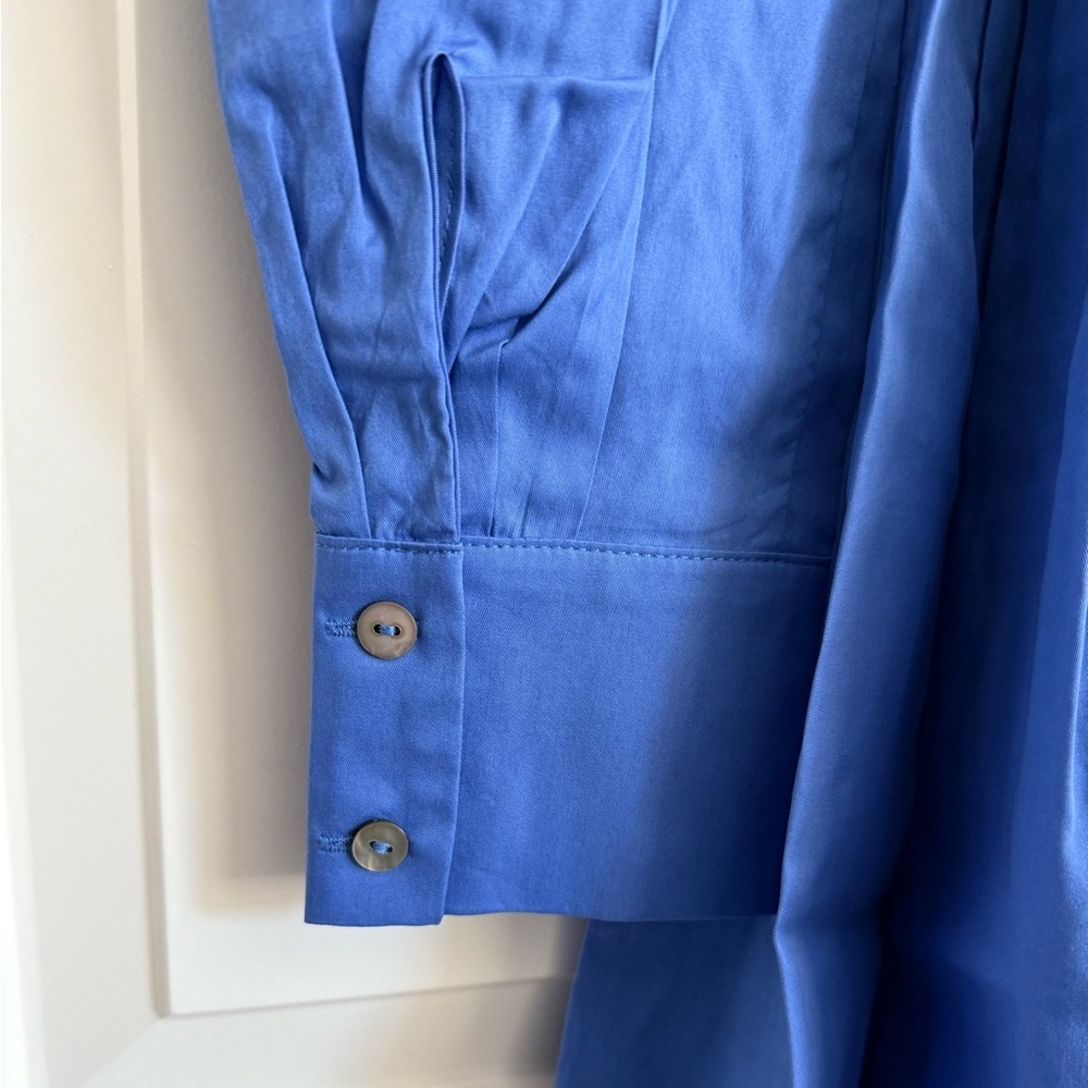 Harshman Esme Pleated Puff-Sleeve Mini Shirtdress - Size M - Indigo Blue - NWT - Picture 8 of 9
